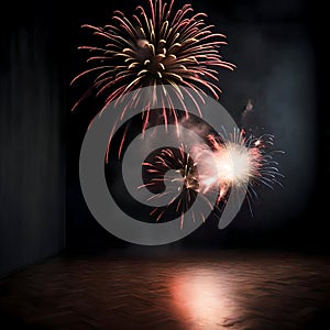 Fireworks in a dark empty room - ai generated image