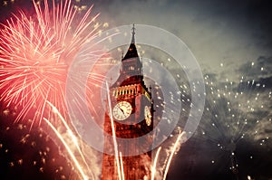fireworks display around Big Ben