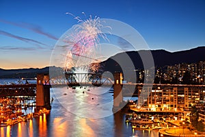 Fireworks display and Burrard Bridge