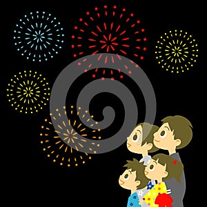 Fireworks display in Japan, Family in yukata, kimo