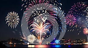Fireworks display during the night to celebrate the independence of a country. Ai generated image