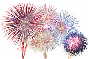 A fireworks display with a white background