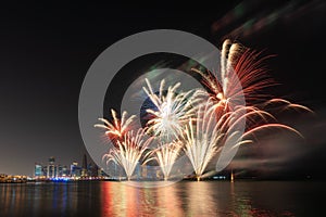 Fireworks in the Doha Corniche, Doha, Qatar.