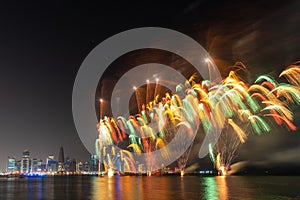 Fireworks in the Doha Corniche, Doha, Qatar.