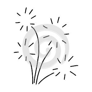 Fireworks drawn in the style of Doodle.Flash.Outline drawing by hand.Black and white image.Monochrome.Holiday.Vector illustration