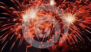 Fireworks explode, illuminating the night with vibrant, multi colored celebration generated by AI