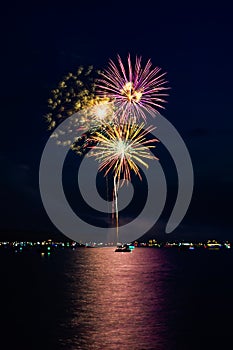 Fireworks Explode Over Lake With Boats - 5969
