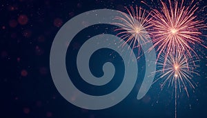 Fireworks exploding in clear blue night sky with copy space for poster design