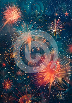 fireworks exploding in the night sky, celebrating the joy and festivity of Eid-al-Adha. photo