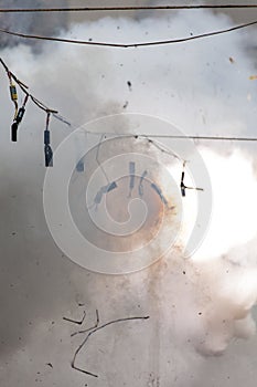 Fireworks exploding with smoke around