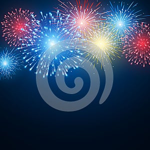 Fireworks. Festival colorful firework. Vector llustration on blue background