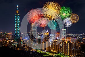 Fireworks festival at night in Taipei, Taiwan