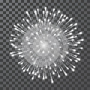 Fireworks. Festival white firework. Vector llustration on transparent background