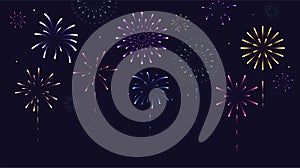 Fireworks, firecracker at night. Design element for new year festival and celebrations.