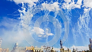 Fireworks fired in a Mascleta Fallas during the day