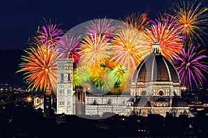 Fireworks in Firenze, Italia Florence - Italy during New Year`s celebration photo