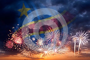 Fireworks and flag of Democratic Republic Congo