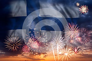 Fireworks and flag of Finland