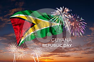 Fireworks and flag of Guayana photo