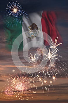 Fireworks and flag of Mexico