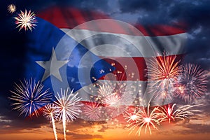 Fireworks and flag of Puerto Rico