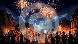 Fireworks of the French National Day of July 14 in a small country village