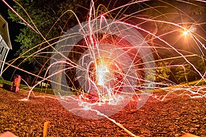 Fireworks at home in a driveway