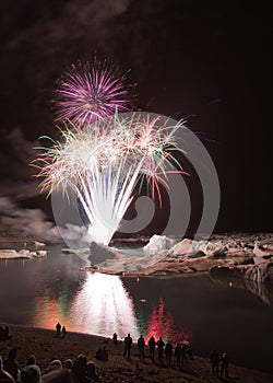 Fireworks at icelake Jokulsarlon