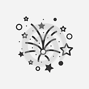 Fireworks icon. Pyrotechnic salute sign on flat style. Vector.