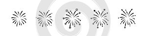 Fireworks icons set on white background for celebration design. Firework sunburst icon set. Fireworks collection. Celebration