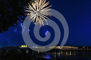 Fireworks on independence day quatorze juillet 14 July, Saumur, France