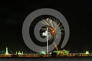 fireworks on independence day at 14th august with flag of Pakistan