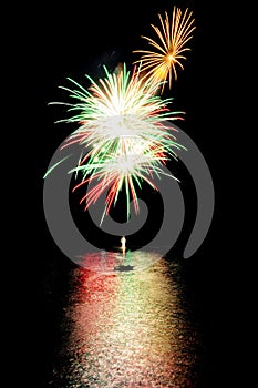 Fireworks on the lake on water