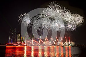 Fireworks lighting up the sky as part of 50th Golden Jubilee UAE National Day celebrations in Abu Dhabi