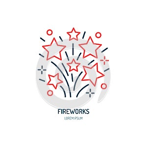 Fireworks line icon. Vector logo for event service. Linear illustration of firecrackers