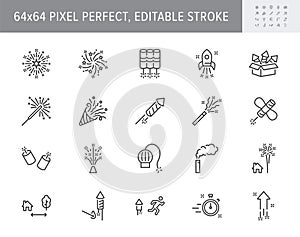 Fireworks line icons. Vector illustration include icon - ice fountain, firecracker, sparkler, roman candle, petard