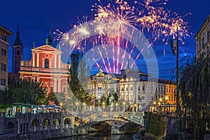 Fireworks in Ljubljana (Slovenia) during New Year celebration