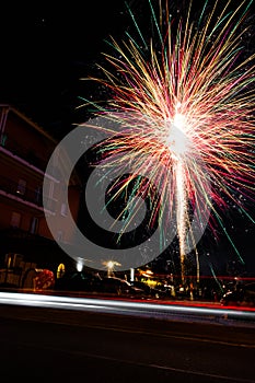 Fireworks Long Exposure Explosion Building Night Celebration