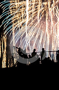 Fireworks and a lot of people silhouette