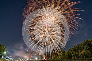 Fireworks of the Maidult with Ferris wheel in Regensburg, Germany