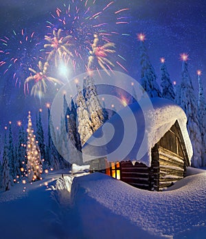 Fireworks in a mountain house