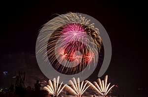 fireworks new year celebrate -  beautiful colorful firework isolated display with light reflex in water display for celebration