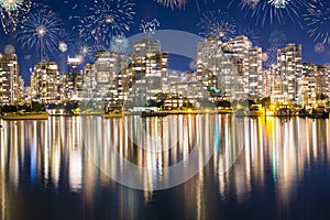 Fireworks During New Years Eve in Vancouver, Canada