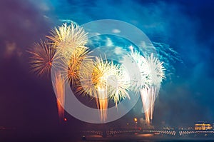 Fireworks night bridge Neva River St. Petersburg Scarlet Sails