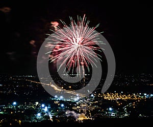 Fireworks on night city background