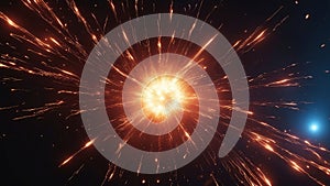 fireworks in the night sky A bright plasma explosion with sparks and flashes in the center of the image ,