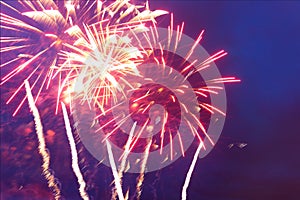 Fireworks in the night sky. Independence Day, 4th of July, Fourth of July or New Year