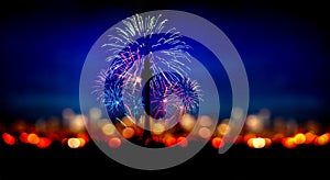 Fireworks in the night sky over Berlin TV tower