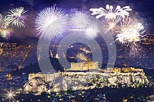 fireworks over Athens, Acropolis and the Parthenon, Attica, Greece - New Year destination photo