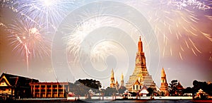 fireworks over Bangkok Wat Arun  New Year destination